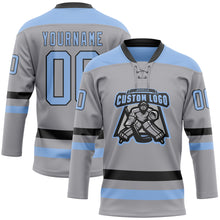 Load image into Gallery viewer, Custom Gray Light Blue-Black Hockey Lace Neck Jersey