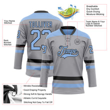 Load image into Gallery viewer, Custom Gray Light Blue-Black Hockey Lace Neck Jersey