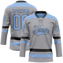 Load image into Gallery viewer, Custom Gray Light Blue-Black Hockey Lace Neck Jersey