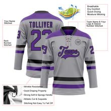 Load image into Gallery viewer, Custom Gray Purple-Black Hockey Lace Neck Jersey