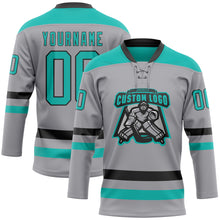 Load image into Gallery viewer, Custom Gray Aqua-Black Hockey Lace Neck Jersey