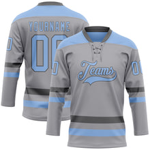 Load image into Gallery viewer, Custom Gray Light Blue-Steel Gray Hockey Lace Neck Jersey