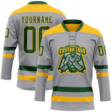 Load image into Gallery viewer, Custom Gray Green-Gold Hockey Lace Neck Jersey