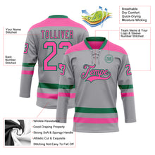 Load image into Gallery viewer, Custom Gray Pink-Kelly Green Hockey Lace Neck Jersey