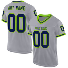 Load image into Gallery viewer, Custom Gray Navy-Neon Green Mesh Authentic Throwback Football Jersey