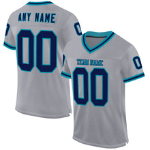 Load image into Gallery viewer, Custom Gray Navy-Teal Mesh Authentic Throwback Football Jersey