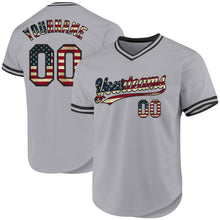 Load image into Gallery viewer, Custom Gray Vintage USA Flag-Black Authentic Throwback Baseball Jersey