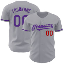 Load image into Gallery viewer, Custom Gray Purple-Red Authentic Baseball Jersey