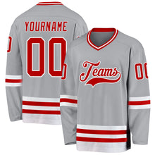 Load image into Gallery viewer, Custom Gray Red-White Hockey Jersey