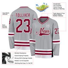 Load image into Gallery viewer, Custom Gray Maroon-White Hockey Jersey