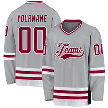 Load image into Gallery viewer, Custom Gray Maroon-White Hockey Jersey
