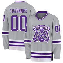 Load image into Gallery viewer, Custom Gray Purple-White Hockey Jersey