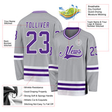 Load image into Gallery viewer, Custom Gray Purple-White Hockey Jersey