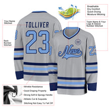 Load image into Gallery viewer, Custom Gray Light Blue-Navy Hockey Jersey