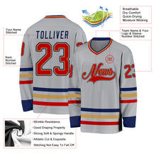 Load image into Gallery viewer, Custom Gray Red Old Gold-Navy Hockey Jersey