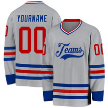 Load image into Gallery viewer, Custom Gray Red-Royal Hockey Jersey