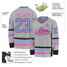 Load image into Gallery viewer, Custom Gray Light Blue Black-Pink Hockey Jersey