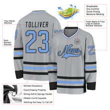 Load image into Gallery viewer, Custom Gray Light Blue-Black Hockey Jersey