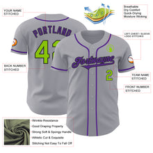 Load image into Gallery viewer, Custom Gray Neon Green Black-Purple Authentic Baseball Jersey