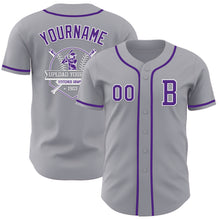 Load image into Gallery viewer, Custom Gray Purple-White Authentic Baseball Jersey
