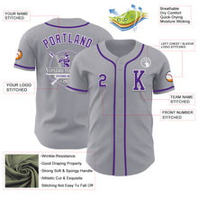 Load image into Gallery viewer, Custom Gray Purple-White Authentic Baseball Jersey