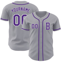 Load image into Gallery viewer, Custom Gray Purple-White Authentic Baseball Jersey