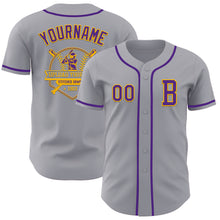 Load image into Gallery viewer, Custom Gray Purple-Gold Authentic Baseball Jersey