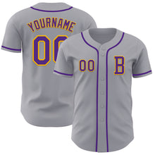 Load image into Gallery viewer, Custom Gray Purple-Gold Authentic Baseball Jersey