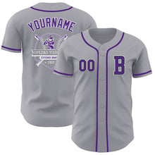 Load image into Gallery viewer, Custom Gray Purple-Black Authentic Baseball Jersey