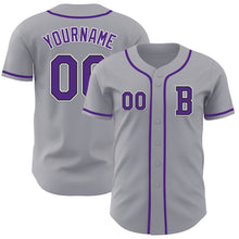 Load image into Gallery viewer, Custom Gray Purple-Black Authentic Baseball Jersey