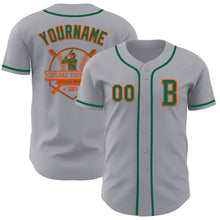 Load image into Gallery viewer, Custom Gray Kelly Green-Orange Authentic Baseball Jersey