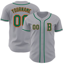 Load image into Gallery viewer, Custom Gray Kelly Green-Orange Authentic Baseball Jersey