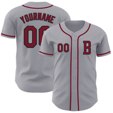 Load image into Gallery viewer, Custom Gray Crimson-Black Authentic Baseball Jersey