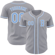 Load image into Gallery viewer, Custom Gray Light Blue-White Authentic Baseball Jersey