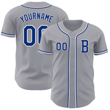 Load image into Gallery viewer, Custom Gray Royal-White Authentic Baseball Jersey