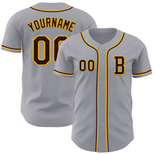 Load image into Gallery viewer, Custom Gray Brown-Gold Authentic Baseball Jersey