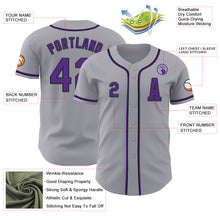 Load image into Gallery viewer, Custom Gray Purple-Black Authentic Baseball Jersey