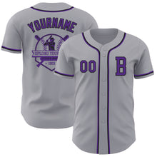 Load image into Gallery viewer, Custom Gray Purple-Black Authentic Baseball Jersey