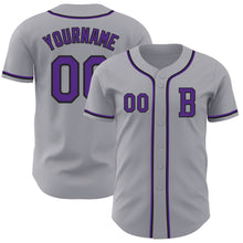 Load image into Gallery viewer, Custom Gray Purple-Black Authentic Baseball Jersey