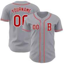 Load image into Gallery viewer, Custom Gray Red-White Authentic Baseball Jersey