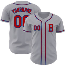 Load image into Gallery viewer, Custom Gray Red-Royal Authentic Baseball Jersey