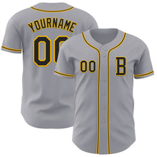 Load image into Gallery viewer, Custom Gray Black-Gold Authentic Baseball Jersey