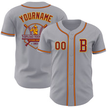 Load image into Gallery viewer, Custom Gray Crimson-Gold Authentic Baseball Jersey