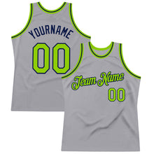 Load image into Gallery viewer, Custom Gray Neon Green-Navy Authentic Throwback Basketball Jersey