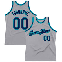 Load image into Gallery viewer, Custom Gray Navy-Teal Authentic Throwback Basketball Jersey