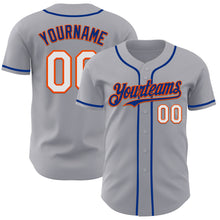 Load image into Gallery viewer, Custom Gray White Orange-Royal Authentic Baseball Jersey