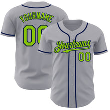 Load image into Gallery viewer, Custom Gray Neon Green-Navy Authentic Baseball Jersey
