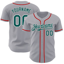 Load image into Gallery viewer, Custom Gray Midnight Green White-Red Authentic Baseball Jersey