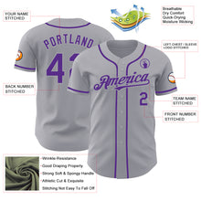 Load image into Gallery viewer, Custom Gray Purple Authentic Baseball Jersey