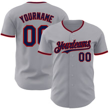 Load image into Gallery viewer, Custom Gray Navy-Red Authentic Baseball Jersey